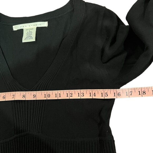 Max Studio Sweater Dress S Black Textured Long Sleeve Pleated Mini Size Small - Picture 9 of 9